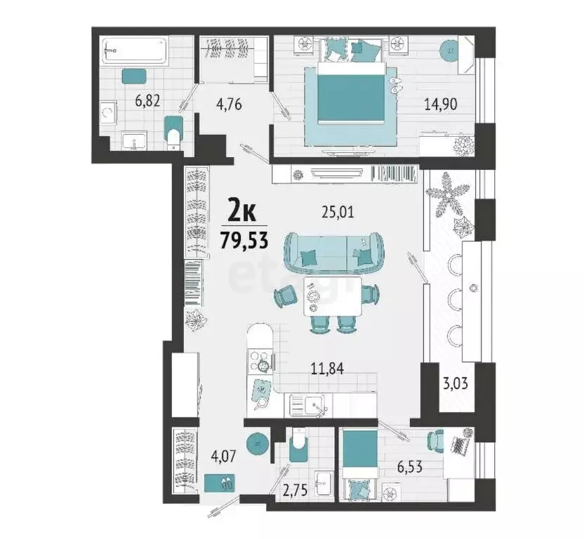 2-комнатная квартира: Туапсе, улица Портовиков, 39/4 (79.93 м) - Фото 1