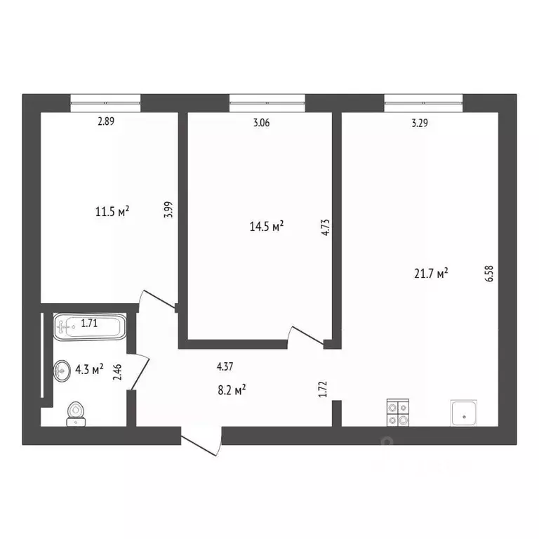 2-к кв. Тюменская область, Тюмень ул. Николая Ростовцева, 24 (60.2 м) - Фото 2