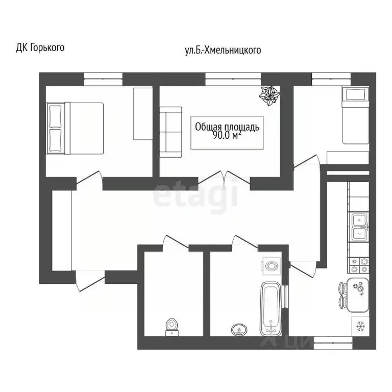 3-к кв. Новосибирская область, Новосибирск ул. Богдана Хмельницкого, ... - Фото 2