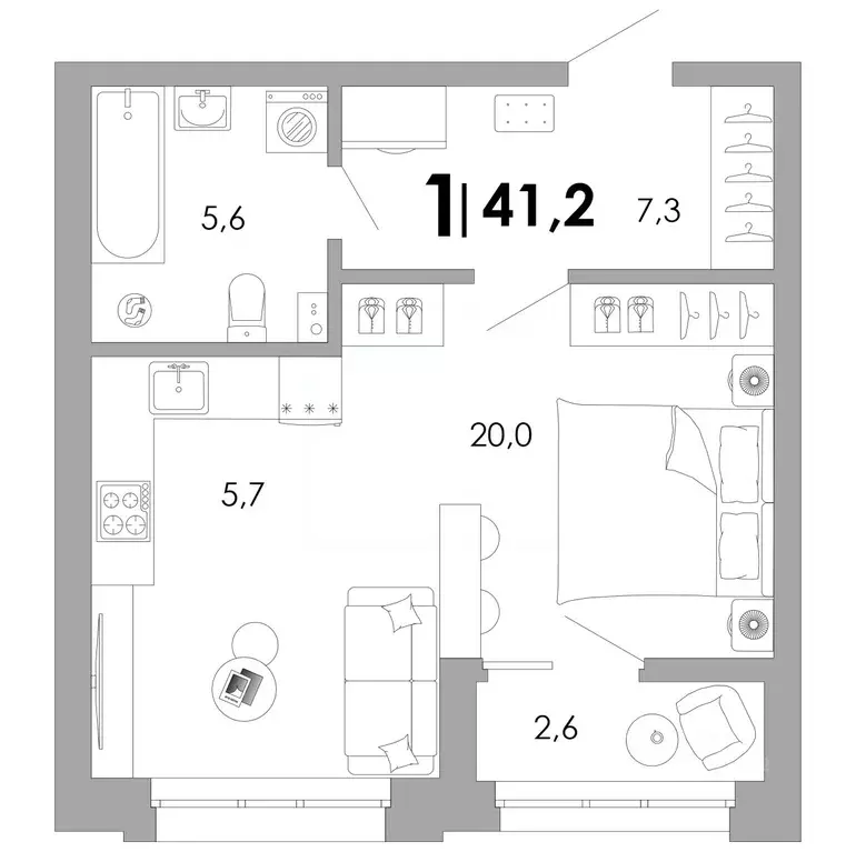 1-к кв. Владимирская область, Владимир Уно жилой комплекс (41.18 м) - Фото 1