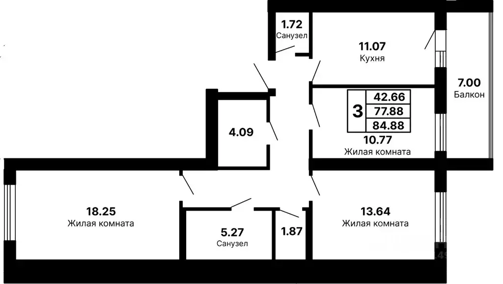3-к кв. Самарская область, Самара ул. Максима Горького, 58Б (84.88 м) - Фото 1