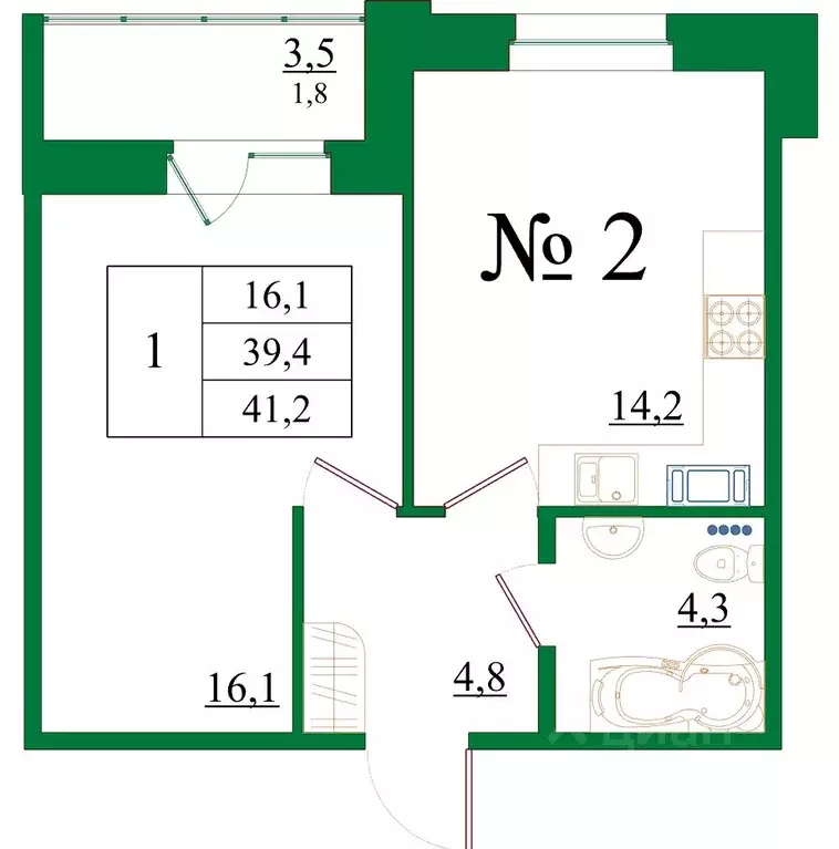 1-к кв. Ленинградская область, Гатчина Красносельское ш., 4Ак1 (41.2 ... - Фото 1