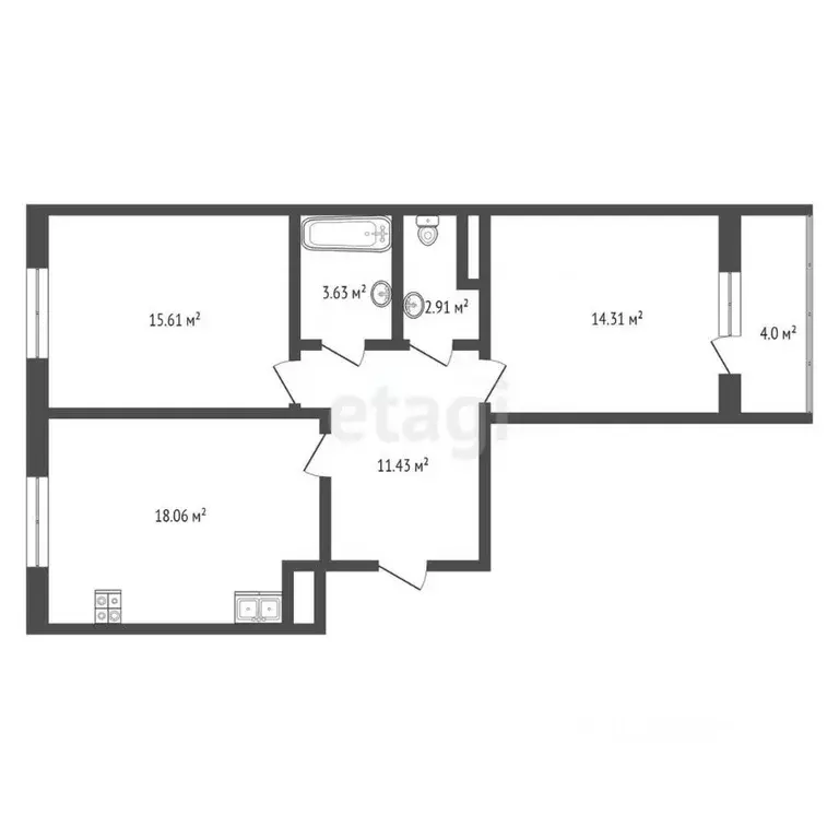 2-к кв. Ханты-Мансийский АО, Сургут Университетская ул., 49 (66.1 м) - Фото 1