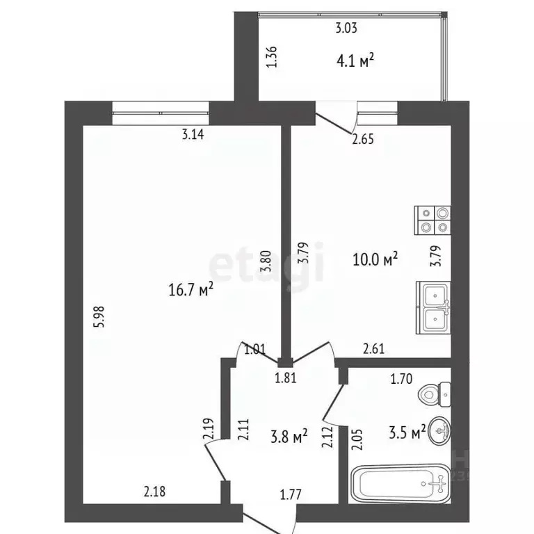 1-к кв. Башкортостан, Стерлитамак ул. Артема, 114 (34.0 м) - Фото 2