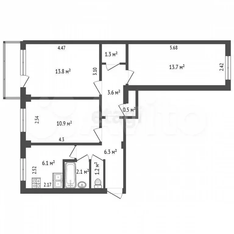 3-к. квартира, 59,5 м, 5/5 эт. - Фото 0