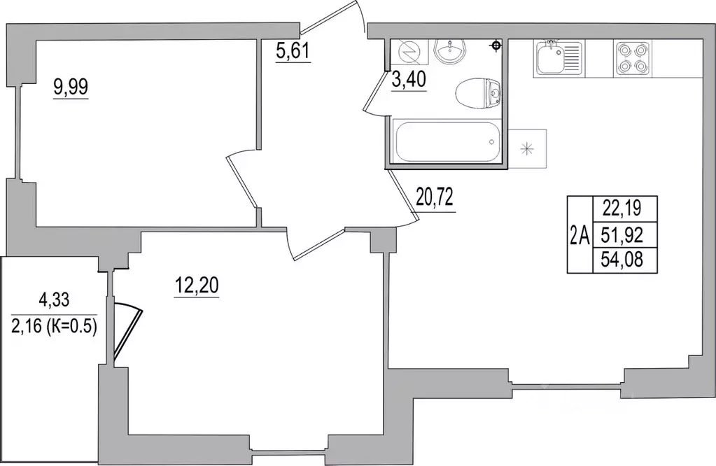 2-к кв. Псковская область, Псков ул. Юности, 32 (54.08 м) - Фото 0