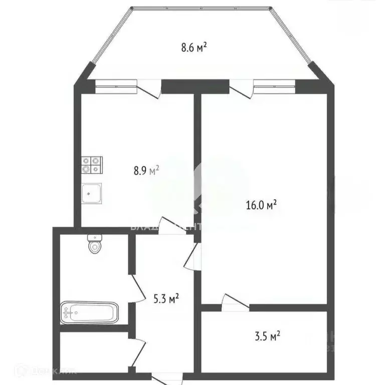 Квартира, 1 комната, 42.3 м - Фото 0