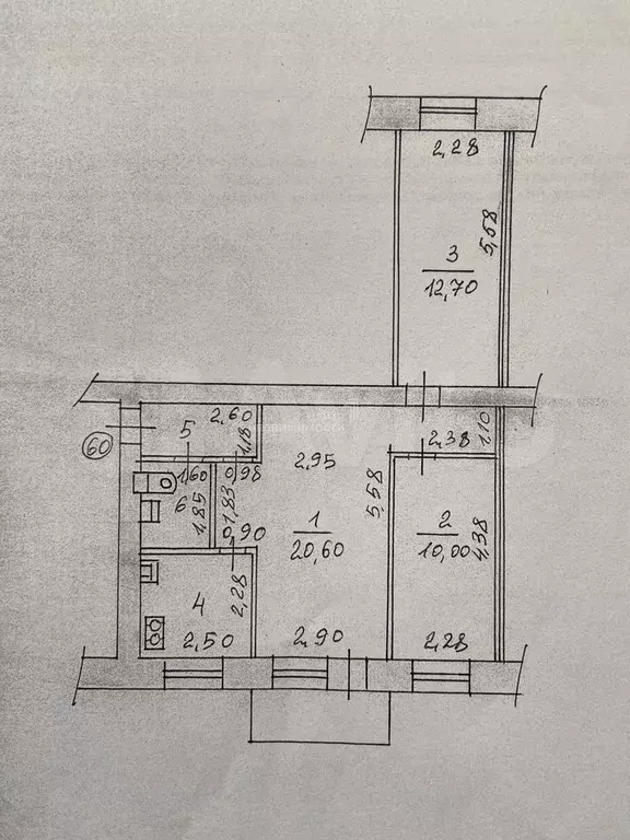 3-к. квартира, 56,1 м, 5/6 эт. - Фото 0