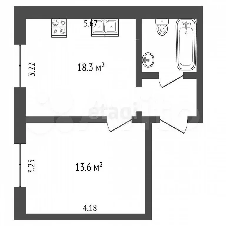 1-к. квартира, 31,9 м, 3/5 эт. - Фото 0