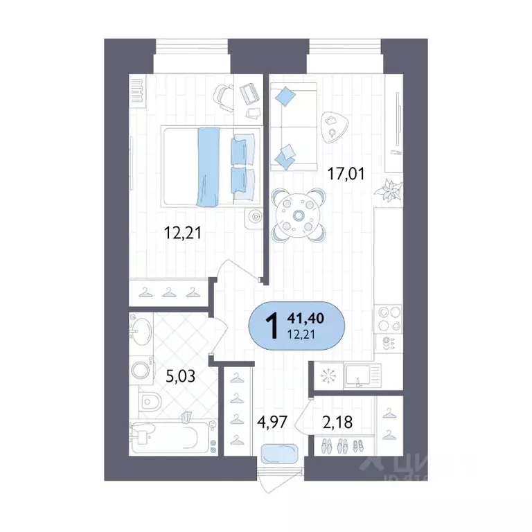 1-к кв. Брянская область, Брянск Бежицкая ул. (41.4 м) - Фото 1
