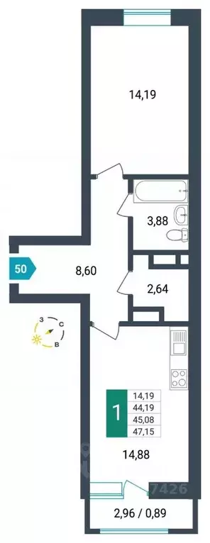 1-к кв. Забайкальский край, Чита ул. Бабушкина, 42Б (45.08 м) - Фото 0