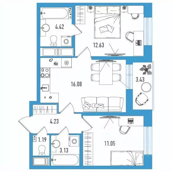 2-к кв. Санкт-Петербург ул. Тельмана, 37 (54.45 м) - Фото 0