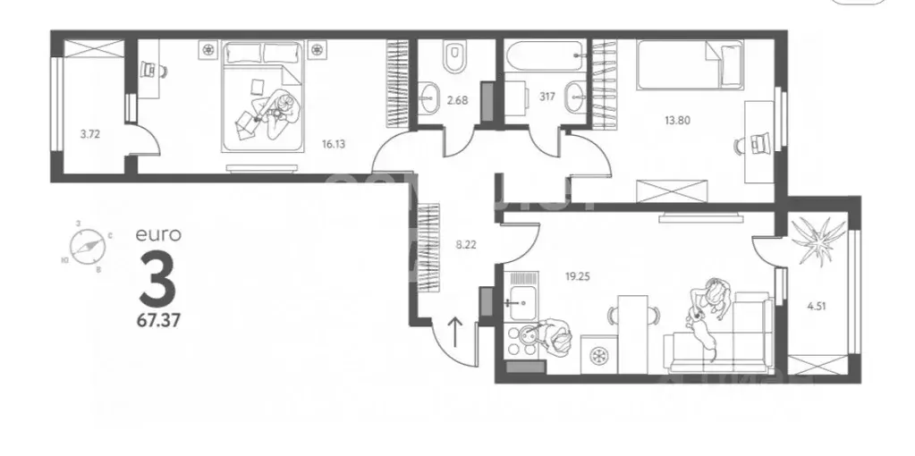 2-к кв. Липецкая область, Липецк ул. Перова, 2Д (67.37 м) - Фото 2