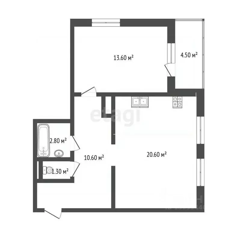 1-к кв. Тюменская область, Тюмень ул. Мельникайте, 2к14 (49.1 м) - Фото 2