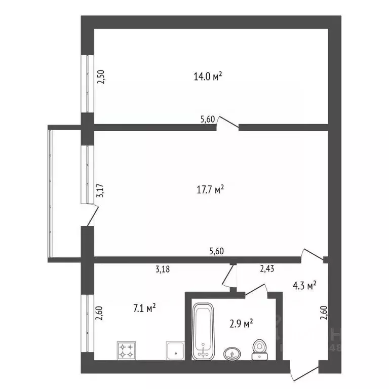 2-к кв. Амурская область, Благовещенск ул. Чайковского, 20/2 (46.0 м) - Фото 2