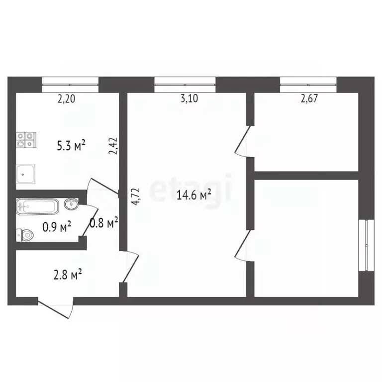 2-к кв. Брянская область, Брянск ул. Фокина, 72 (44.1 м) - Фото 1