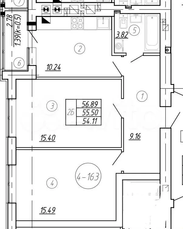 2-к. квартира, 55,5м, 8/9эт. - Фото 1