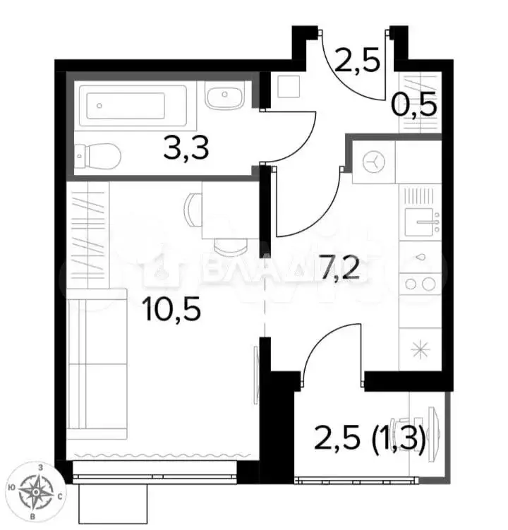 Квартира-студия, 25,1 м, 19/24 эт. - Фото 0