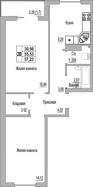 2-комнатная квартира: Псков, Линейная улица, 89 (57.23 м) - Фото 0