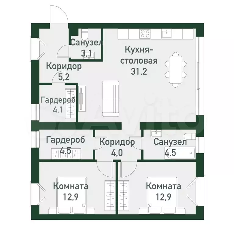 2-к. квартира, 81,8 м, 3/3 эт. - Фото 0