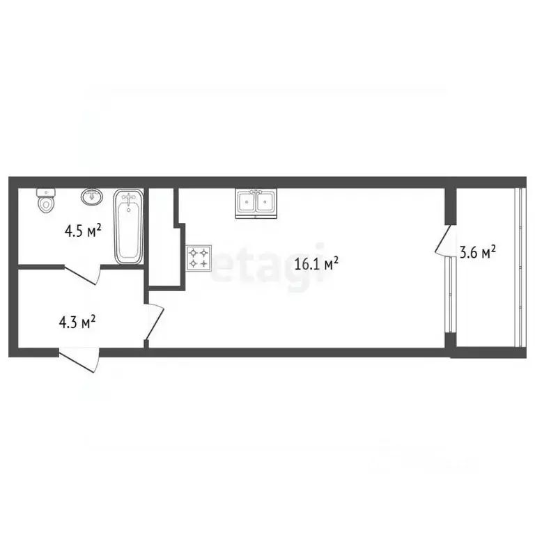 Студия Санкт-Петербург ул. Типанова, 22 (28.0 м) - Фото 2