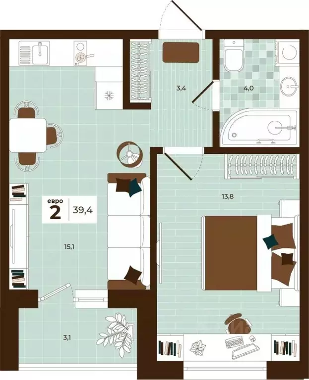 2-к кв. Тульская область, Тула ул. Академика Насоновой, 3 (39.4 м) - Фото 1