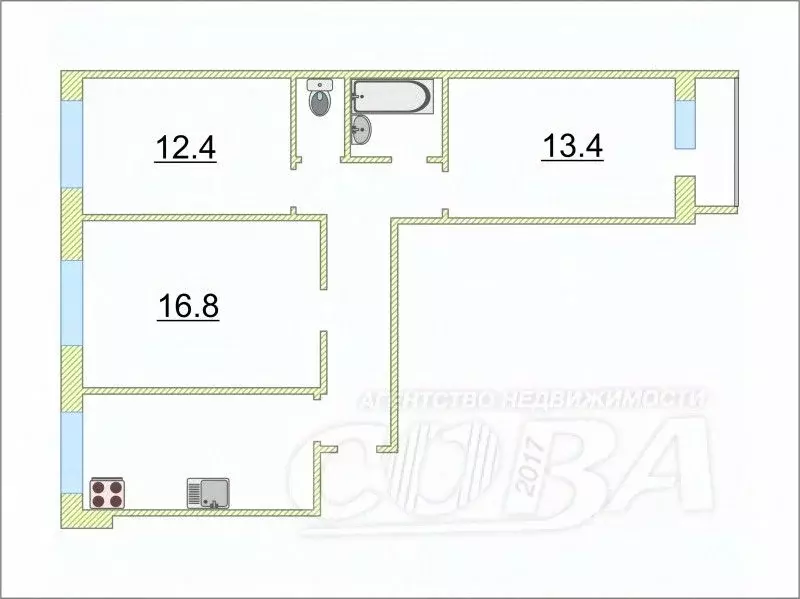 3-к кв. Тюменская область, Тюмень ул. Монтажников, 17 (65.0 м) - Фото 2