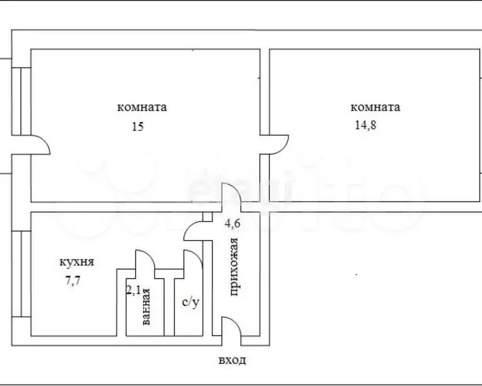 2-к. квартира, 48,9 м, 1/2 эт. - Фото 0