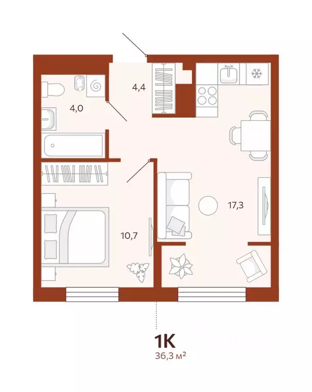 1-к кв. Тюменская область, Тюмень  (36.32 м) - Фото 0