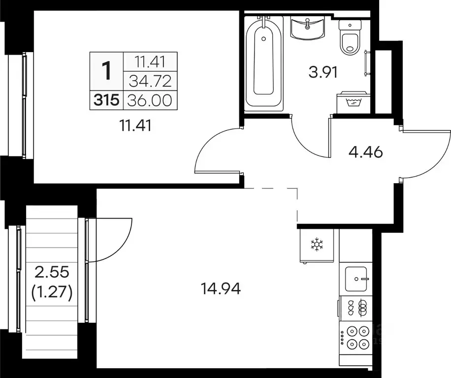1-к кв. Мурманская область, Мурманск Долина Уюта тер.,  (36.0 м) - Фото 0