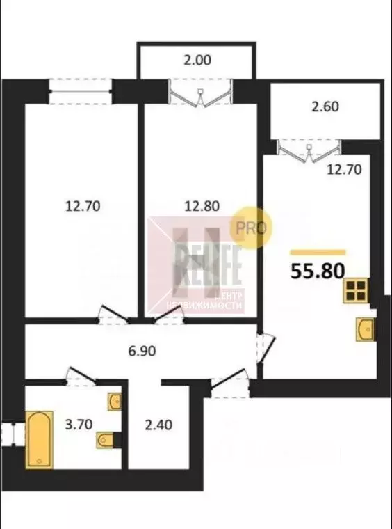 2-к кв. Калининградская область, Калининград ул. Сержанта Мишина, 83к2 ... - Фото 2