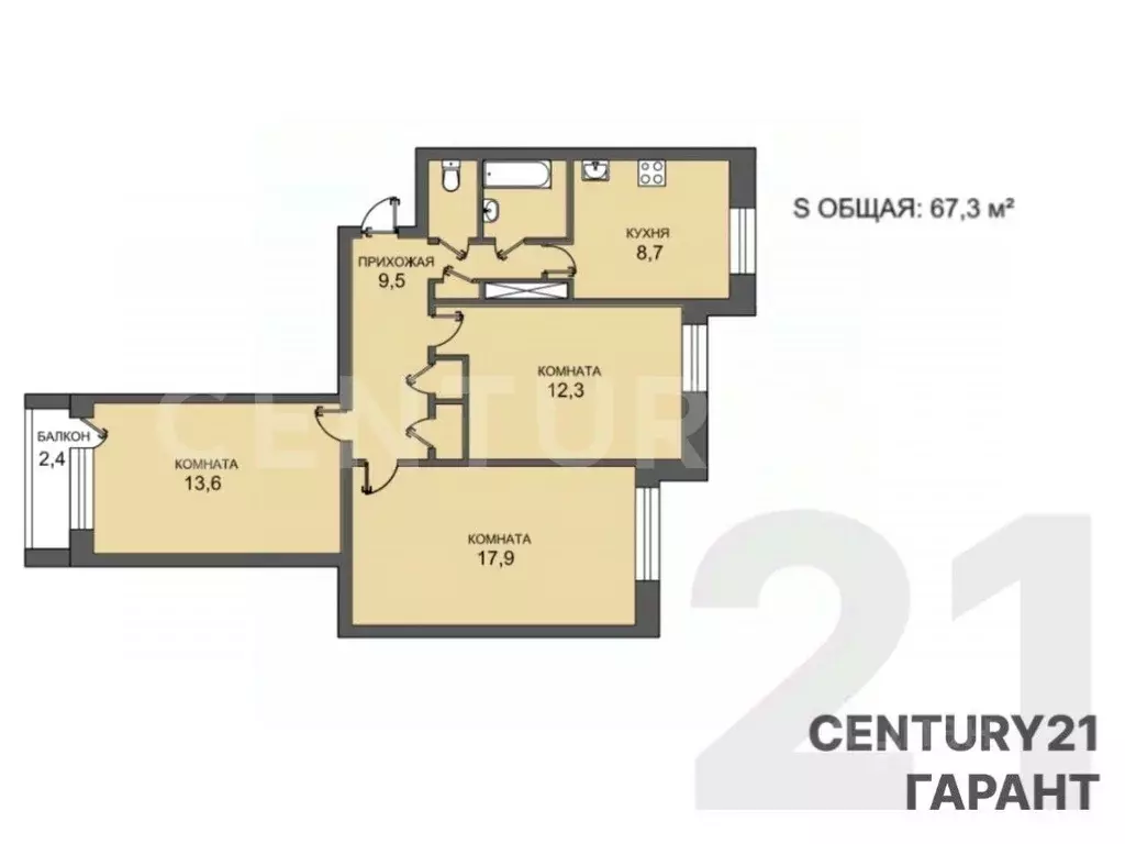 3-к кв. Санкт-Петербург просп. Маршала Жукова, 43К1 (67.3 м) - Фото 2