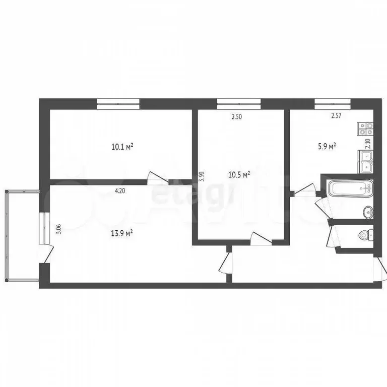 3-к. квартира, 60 м, 2/5 эт. - Фото 0