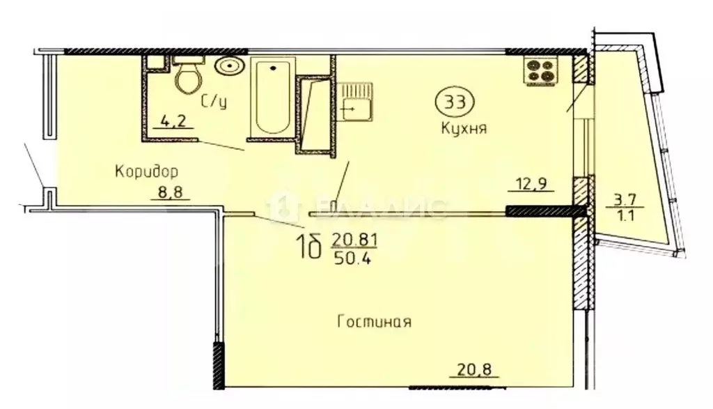 1-к кв. Пензенская область, Пенза ул. Богданова, 14 (50.4 м) - Фото 1