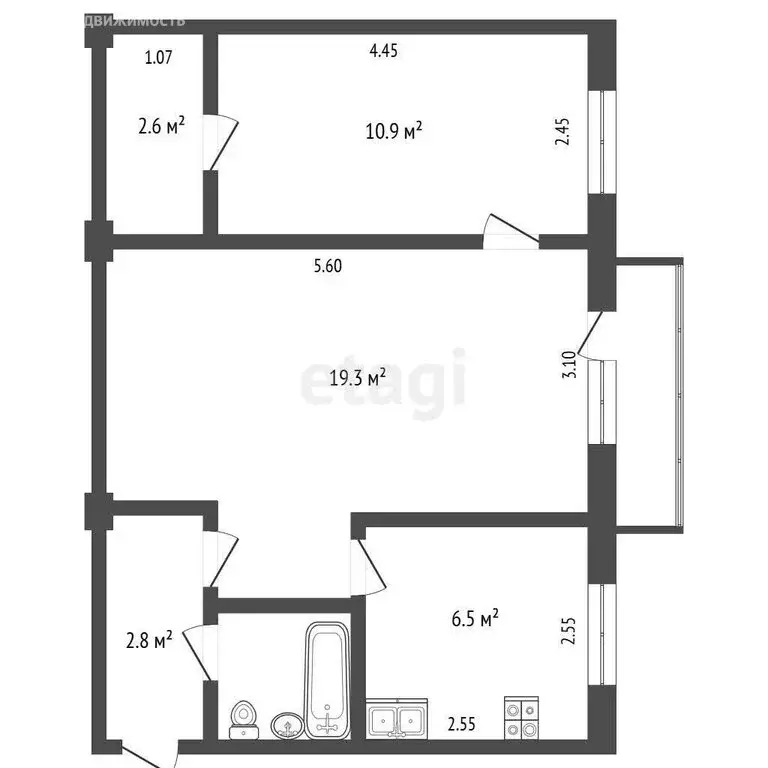 2-комнатная квартира: Омск, Космический проспект, 81 (45 м) - Фото 0