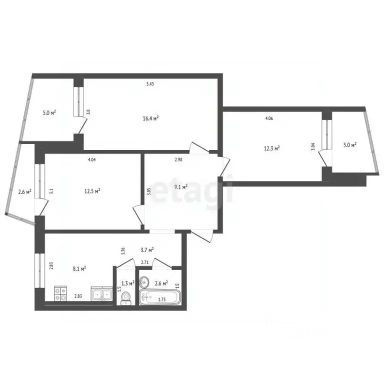 3-к кв. Самарская область, Самара ул. Тополей, 3 (66.0 м) - Фото 2