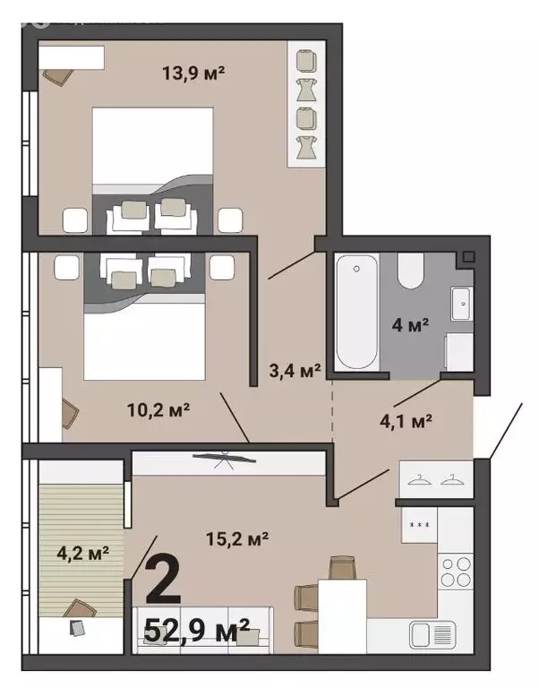 2-комнатная квартира: Екатеринбург, улица Краснолесья, 10/4 (50.4 м) - Фото 0