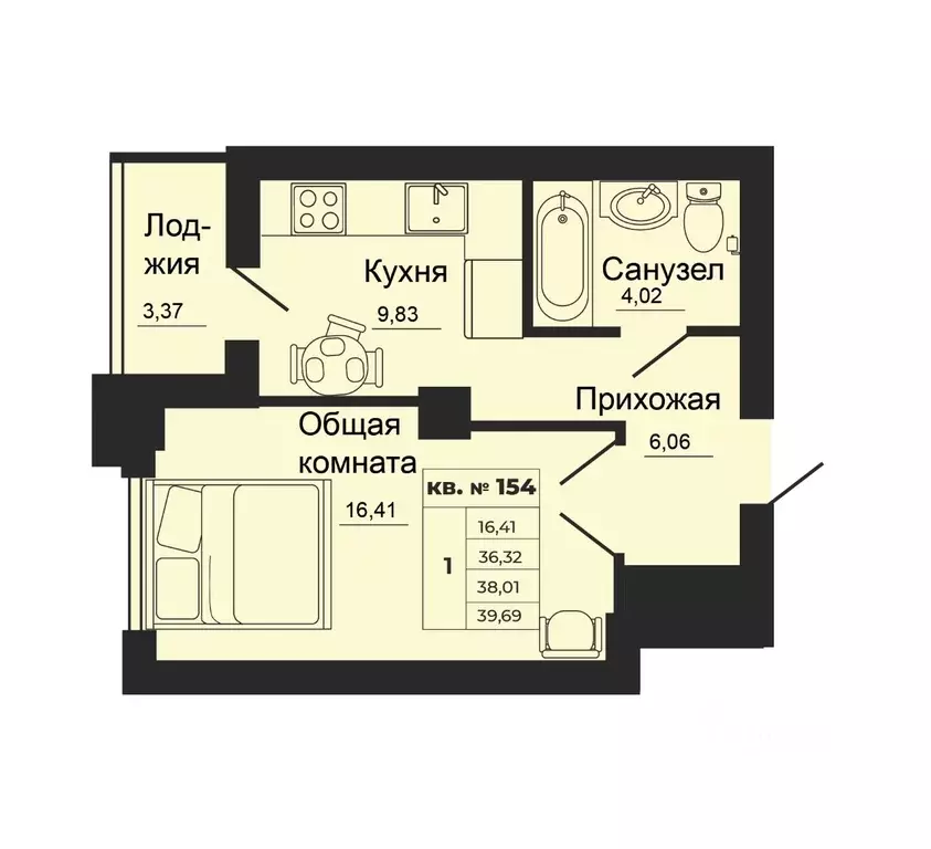 1-к кв. Ростовская область, Батайск  (38.01 м) - Фото 0