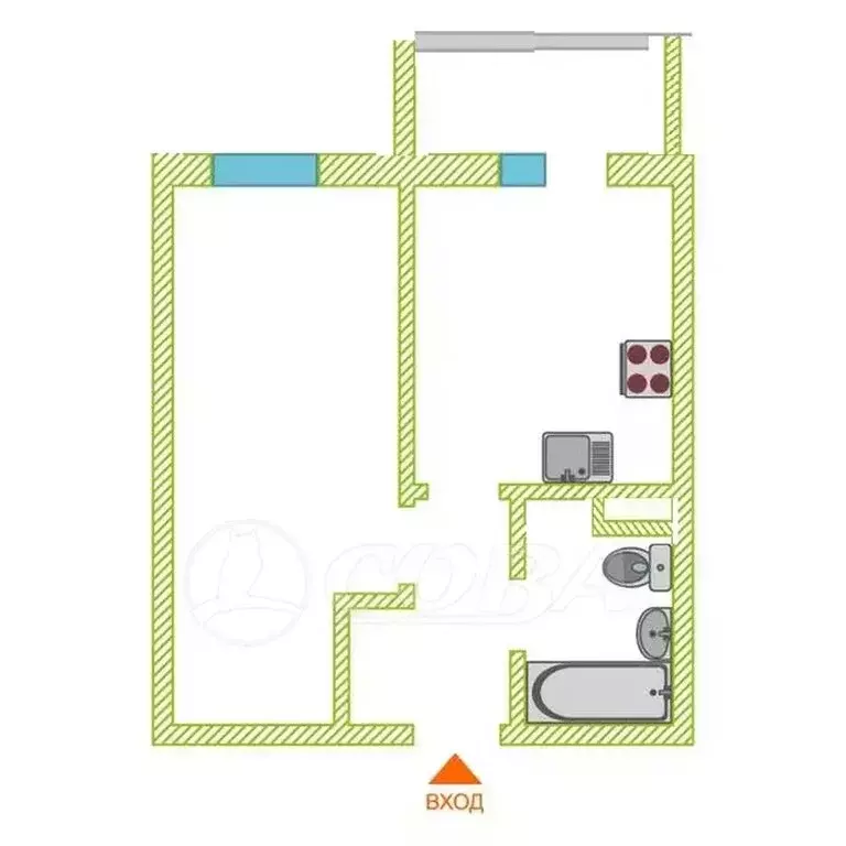 1-комнатная квартира: Патрушева, улица Петра Ершова, 10 (29.6 м) - Фото 1