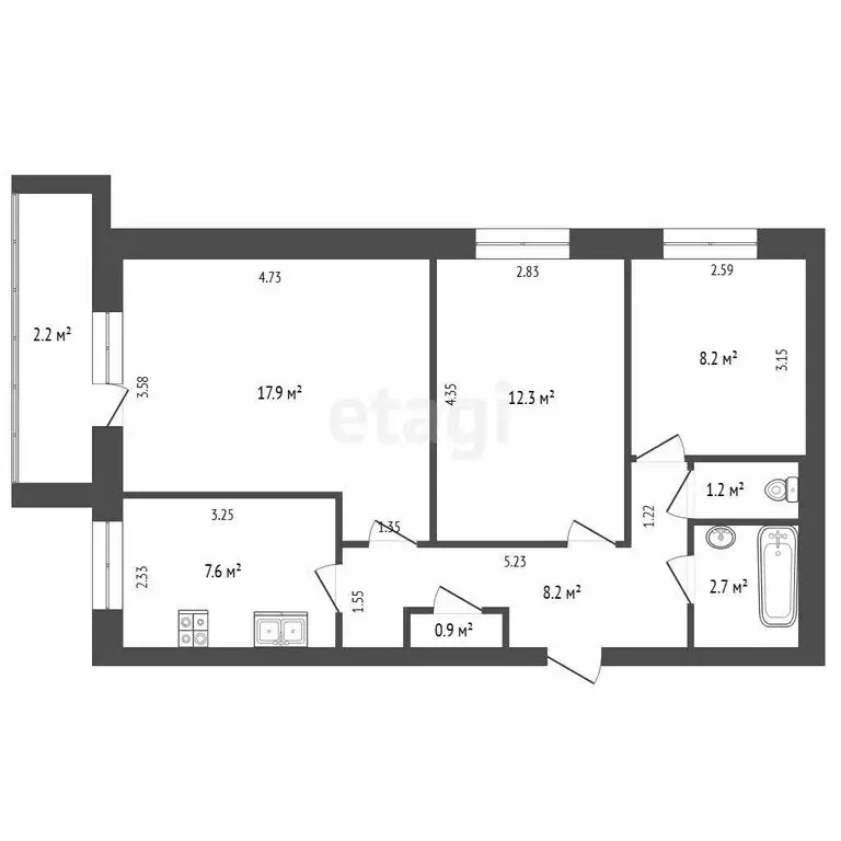 3-комнатная квартира: Северск, Лесная улица, 9Б (59.9 м) - Фото 1