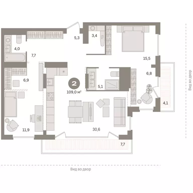 2-комнатная квартира: Тюмень, Краснооктябрьская улица, 4к1 (109.02 м) - Фото 2