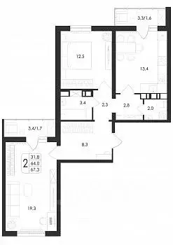 2-к кв. Воронежская область, Новоусманский район, пос. Отрадное ул. ... - Фото 1