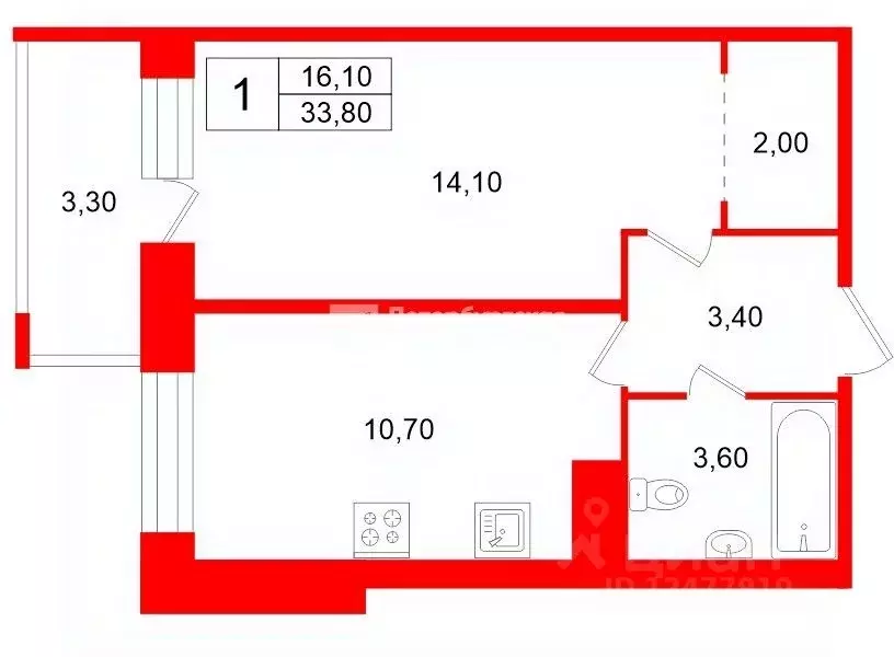 1-к кв. Санкт-Петербург Пулковское ш., 42к6 (33.8 м) - Фото 2