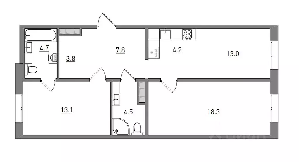 3-к кв. Кировская область, Киров бул. Прибрежный, 6 (69.4 м) - Фото 2