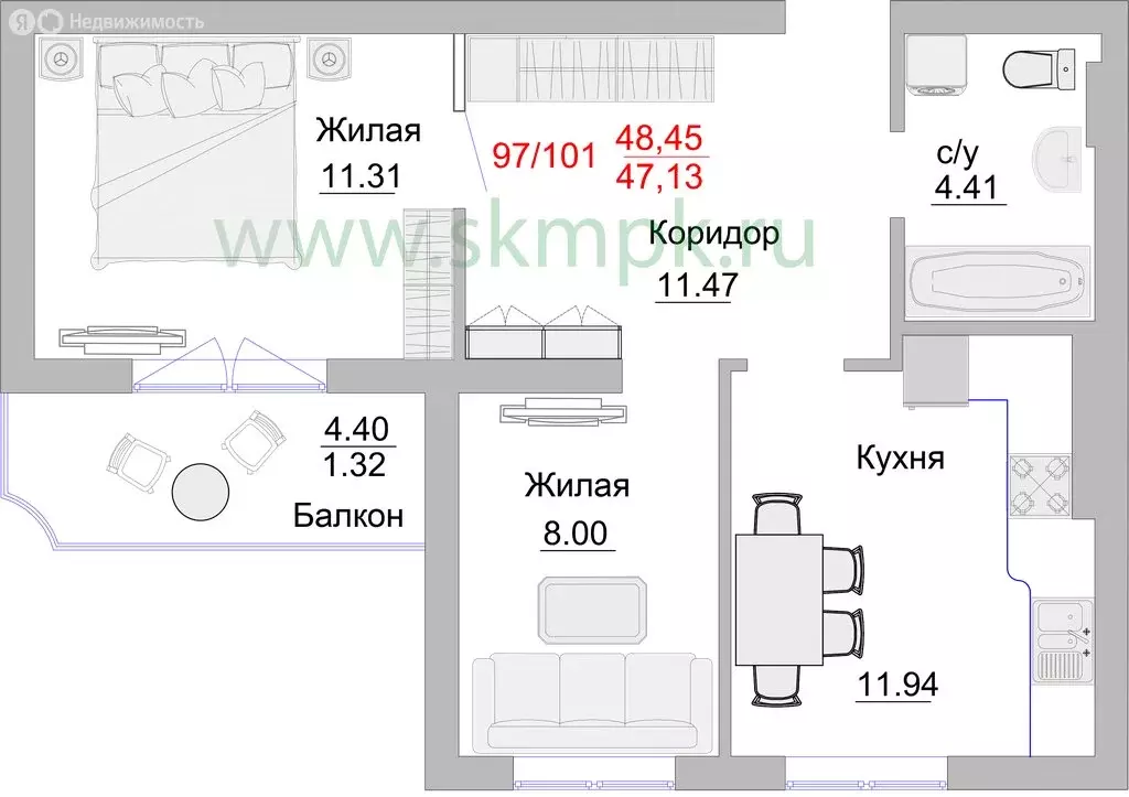 2-комнатная квартира: Пионерский, Портовая улица, 5 (52.9 м) - Фото 0