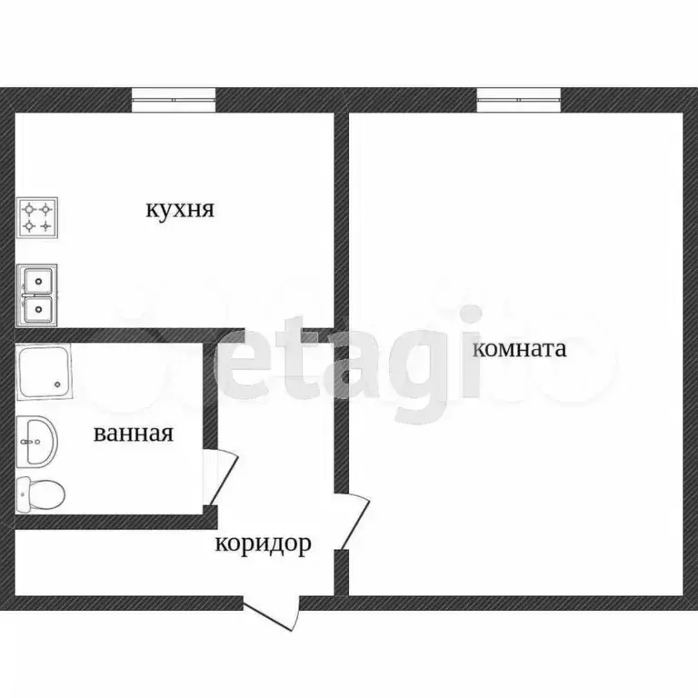 1-к. квартира, 32,8 м, 5/5 эт. - Фото 0