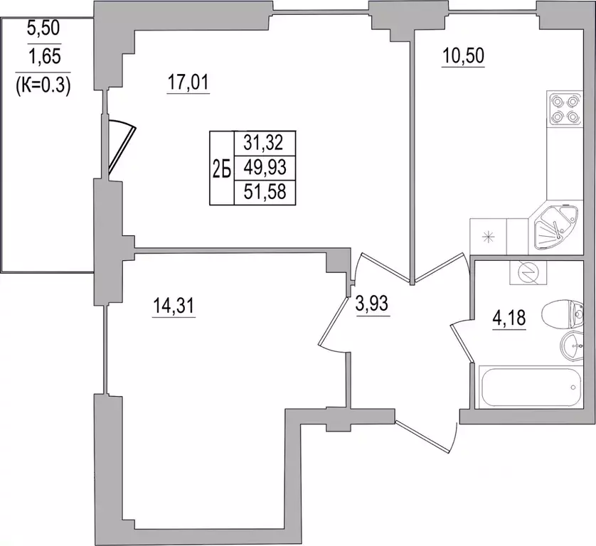 2-к кв. Псковская область, Псков ул. Юности, 32 (51.58 м) - Фото 0