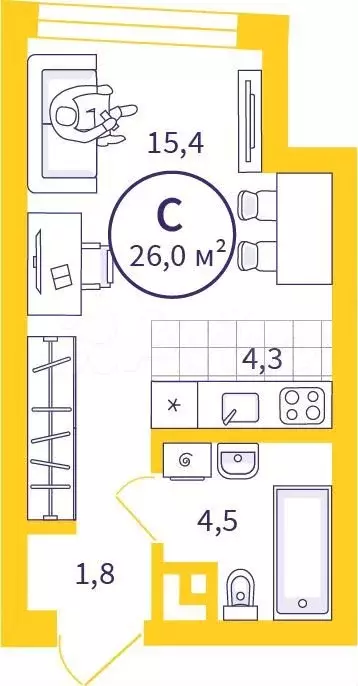 Квартира-студия, 26м, 2/32эт. - Фото 0