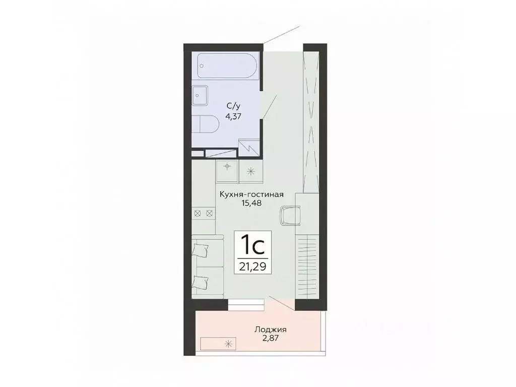 Студия Воронежская область, Воронеж ул. Туполева, 5Н (21.29 м) - Фото 1