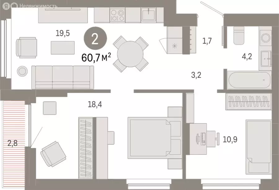 2-комнатная квартира: Новосибирск, квартал Лебедевский, 1/3 (60.7 м) - Фото 2